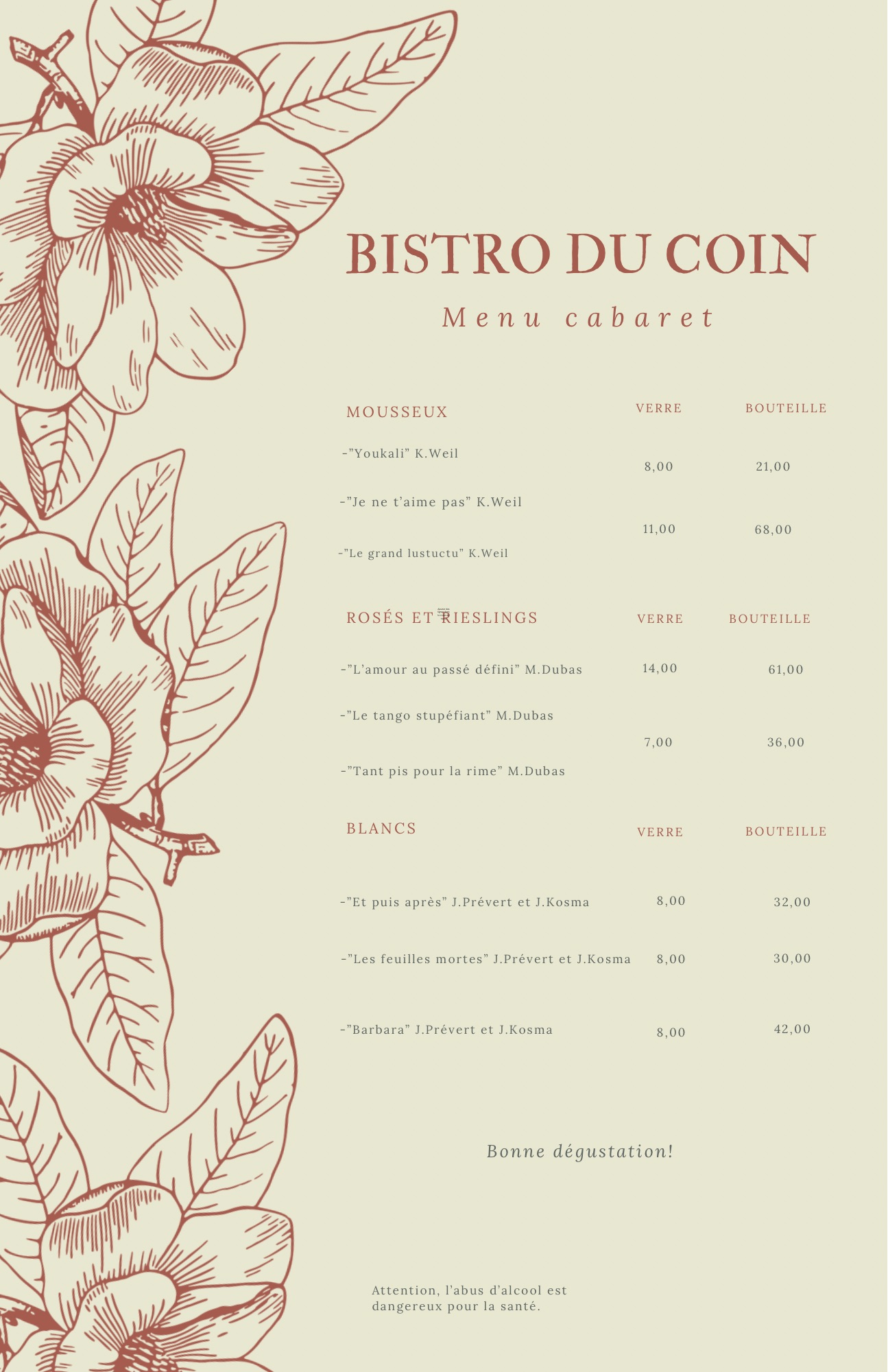 Menu cabaret